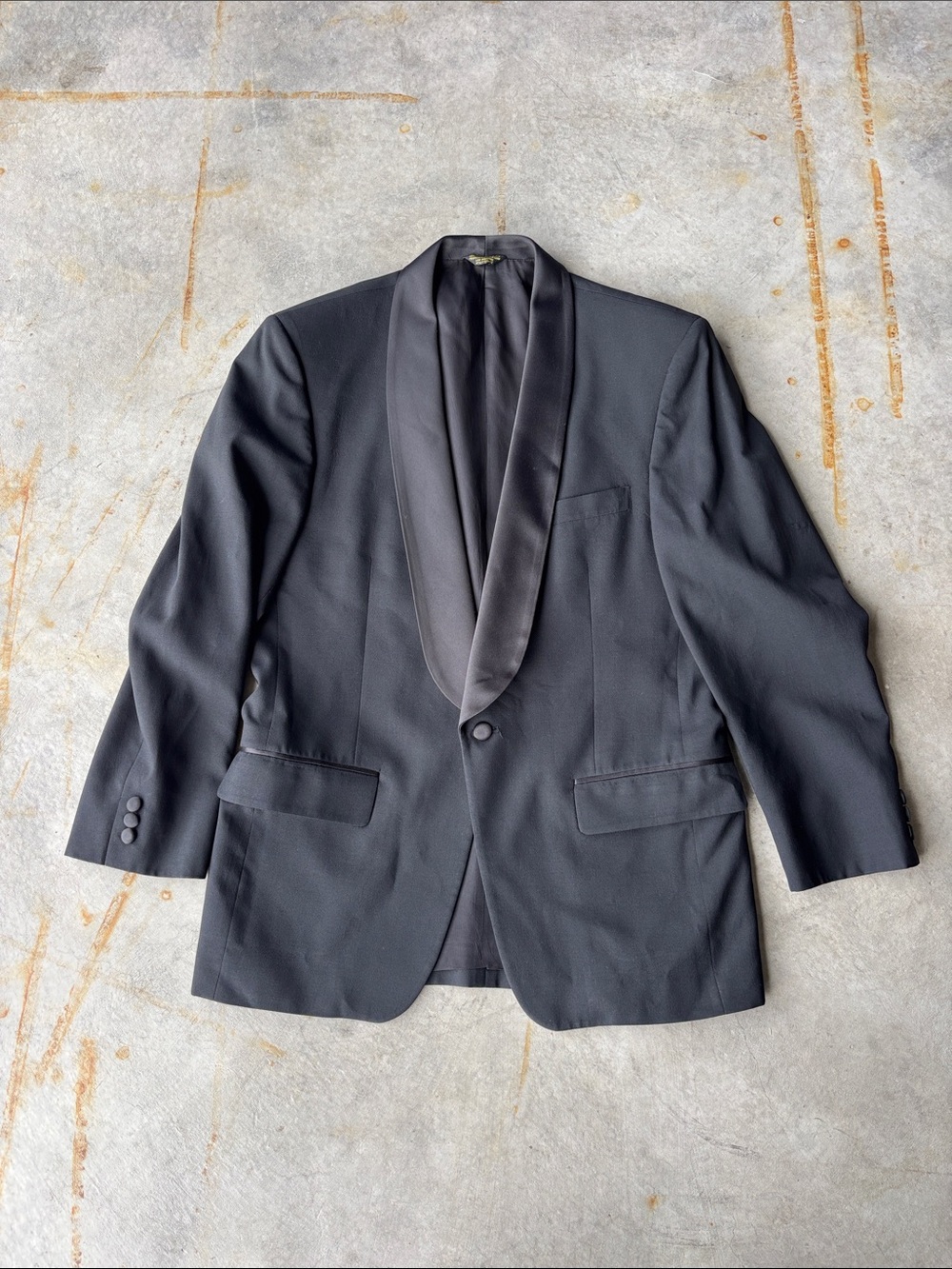 Vintage Christian Dior Monsieur Black Wool Tuxedo Satin Collar Formal Blazer